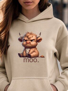 Highland Cow HOODIE Graphic Sweatshirt Adult Unisex Funny Animal Grumpy Moo